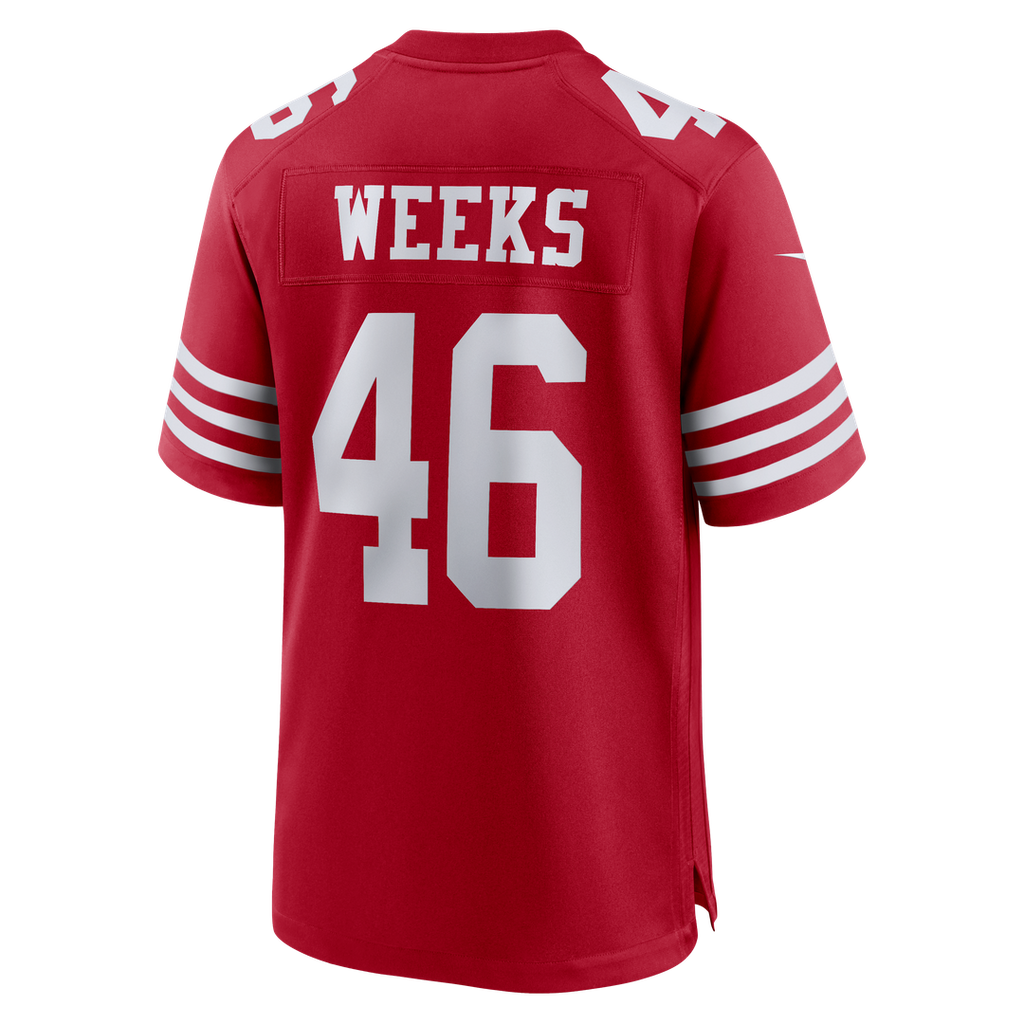 San Francisco 49ers Jon Weeks Nike Scarlet Team Game Jersey product image 3, provided for visual reference and product