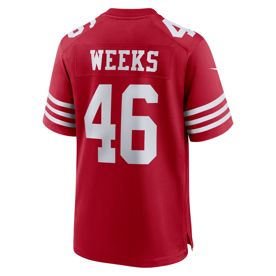 San Francisco 49ers Jon Weeks Nike Scarlet Team Game Jersey product image 3, provided for visual reference and product