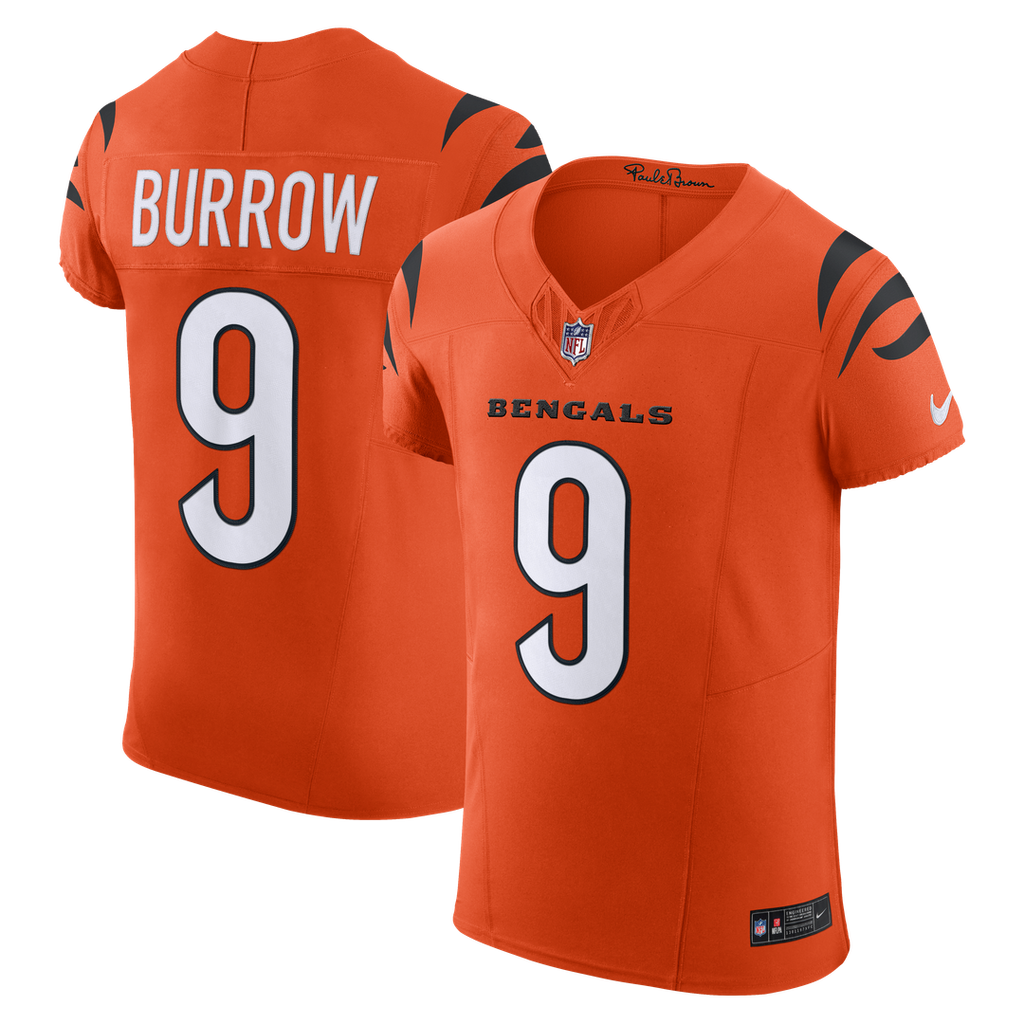 Cincinnati Bengals Joe Burrow Nike Orange Team Vapor F.U.S.E. Elite Jersey product image 1, provided for visual reference