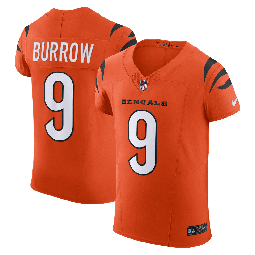 Cincinnati Bengals Joe Burrow Nike Orange Team Vapor F.U.S.E. Elite Jersey product image 1, provided for visual reference