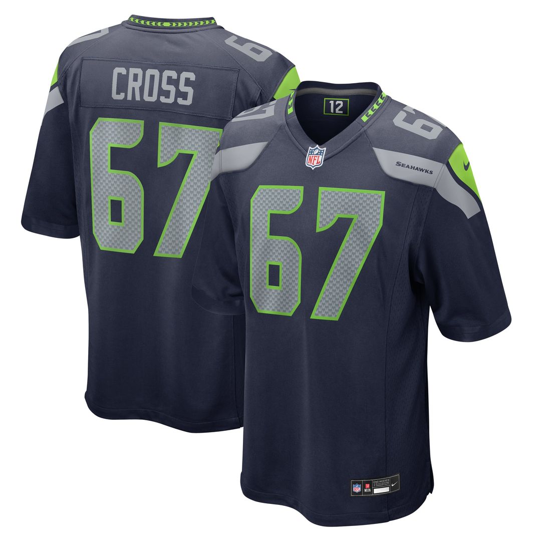 Seattle Seahawks Charles Cross Nike College Navy Game Jersey product image 1, provided for visual reference and product