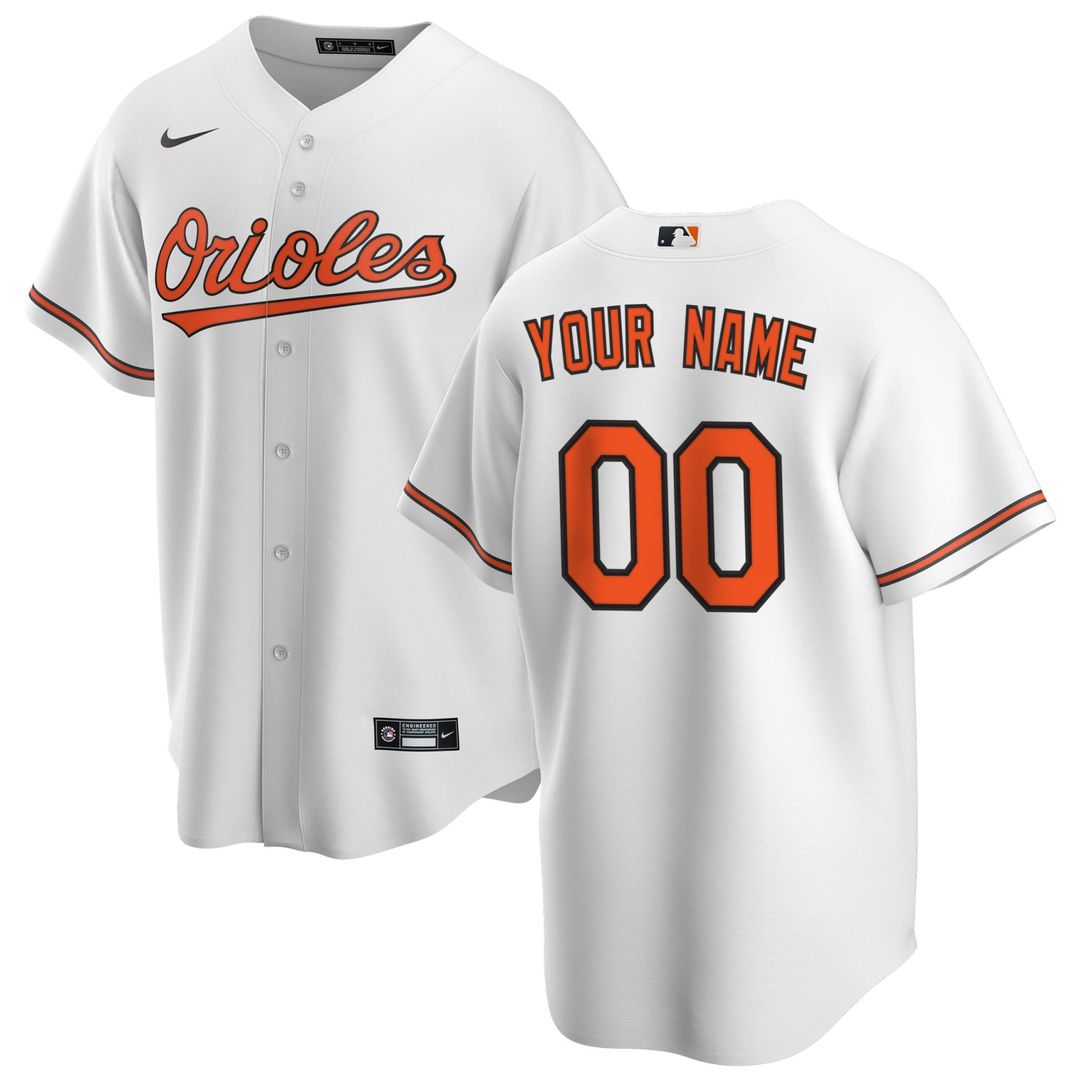 Baltimore Orioles Nike White Home Replica Custom Jersey product image 1, provided for visual reference and product detail