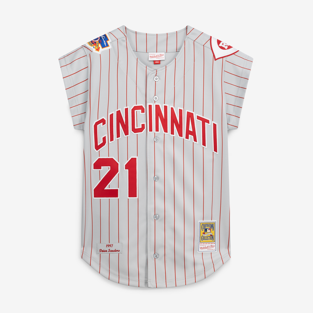 Cincinnati Reds Deion Sanders Mitchell & Ness Gray 1997 Authentic Jersey product image 2, provided for visual reference and
