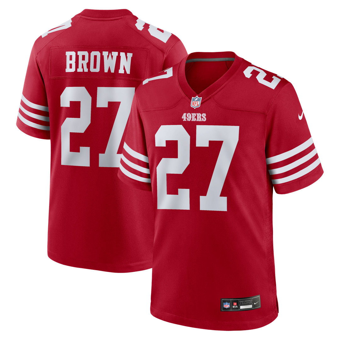San Francisco 49ers Ji'Ayir Brown Nike Scarlet Team Game Jersey product image 1, provided for visual reference and product
