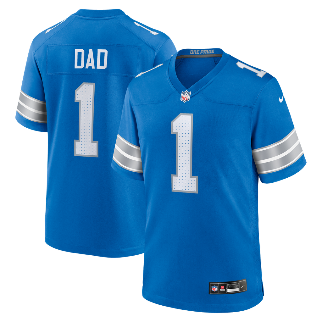 Detroit Lions Number 1 Dad Nike Blue Game Jersey product image 1, provided for visual reference and product detail review