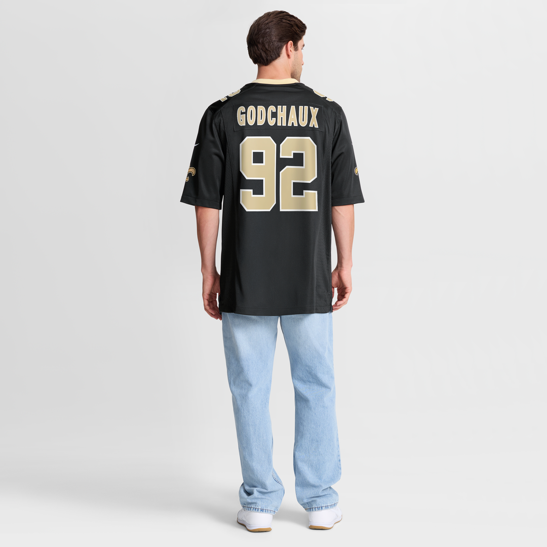New Orleans Saints Davon Godchaux Nike Black Team Game Jersey product image 8, provided for visual reference and product