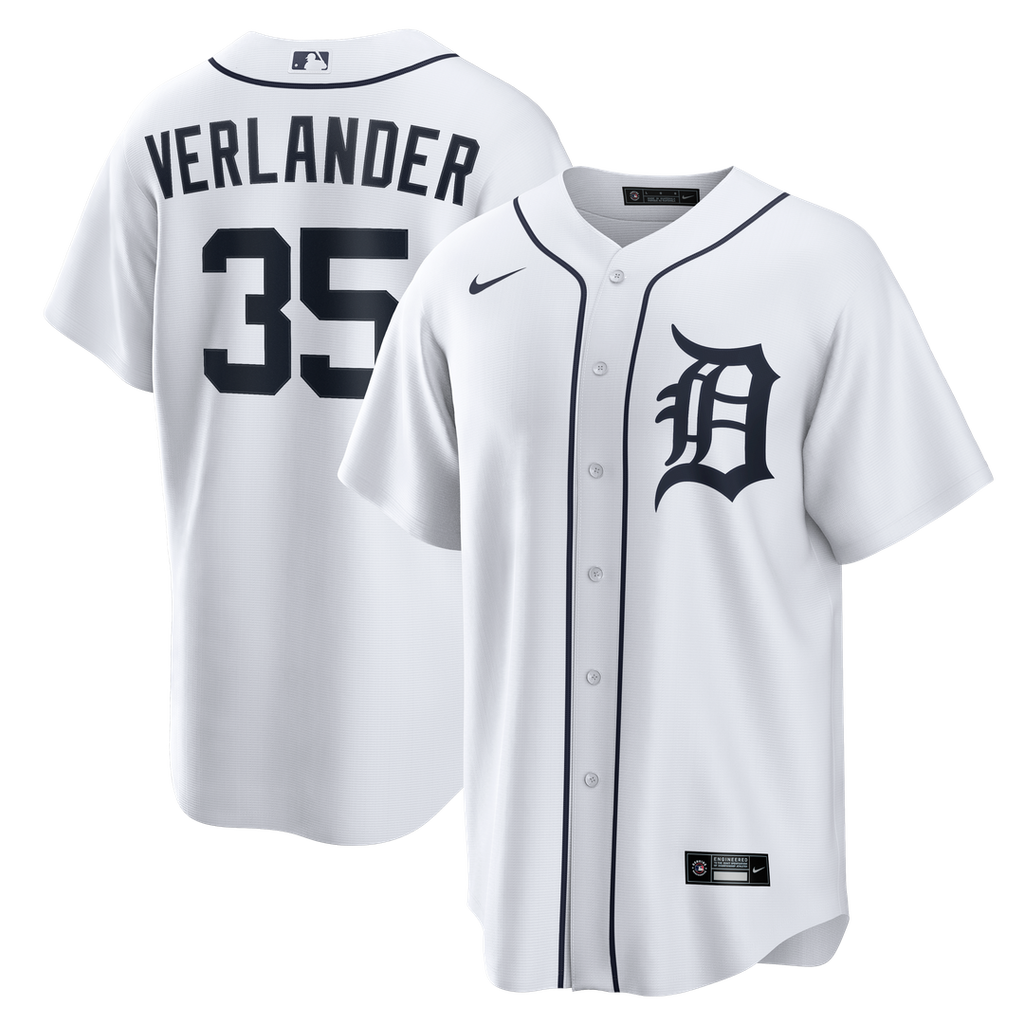 Detroit Tigers Justin Verlander Nike White Home Replica Jersey product image 1, provided for visual reference and product
