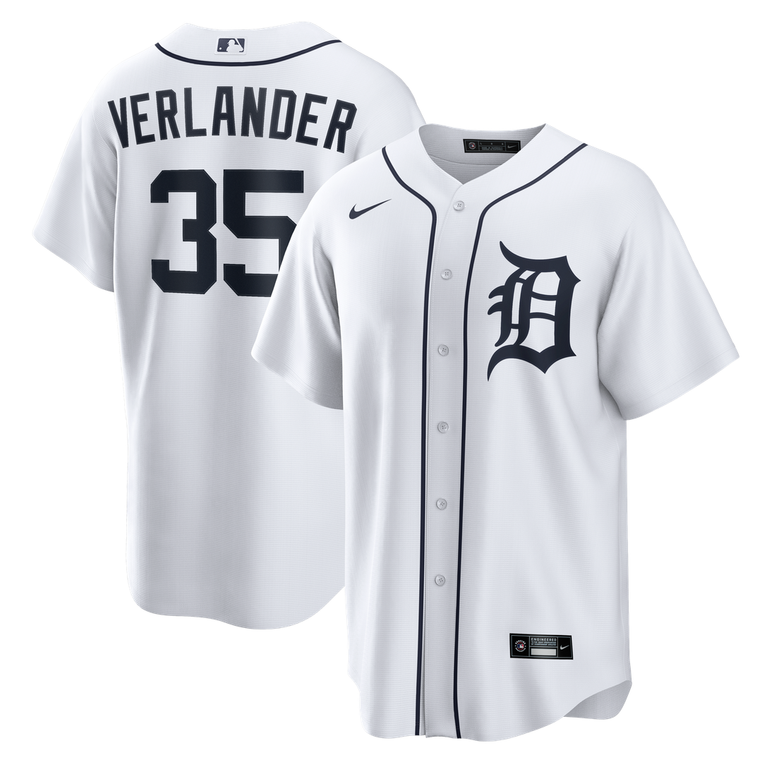 Detroit Tigers Justin Verlander Nike White Home Replica Jersey product image 1, provided for visual reference and product
