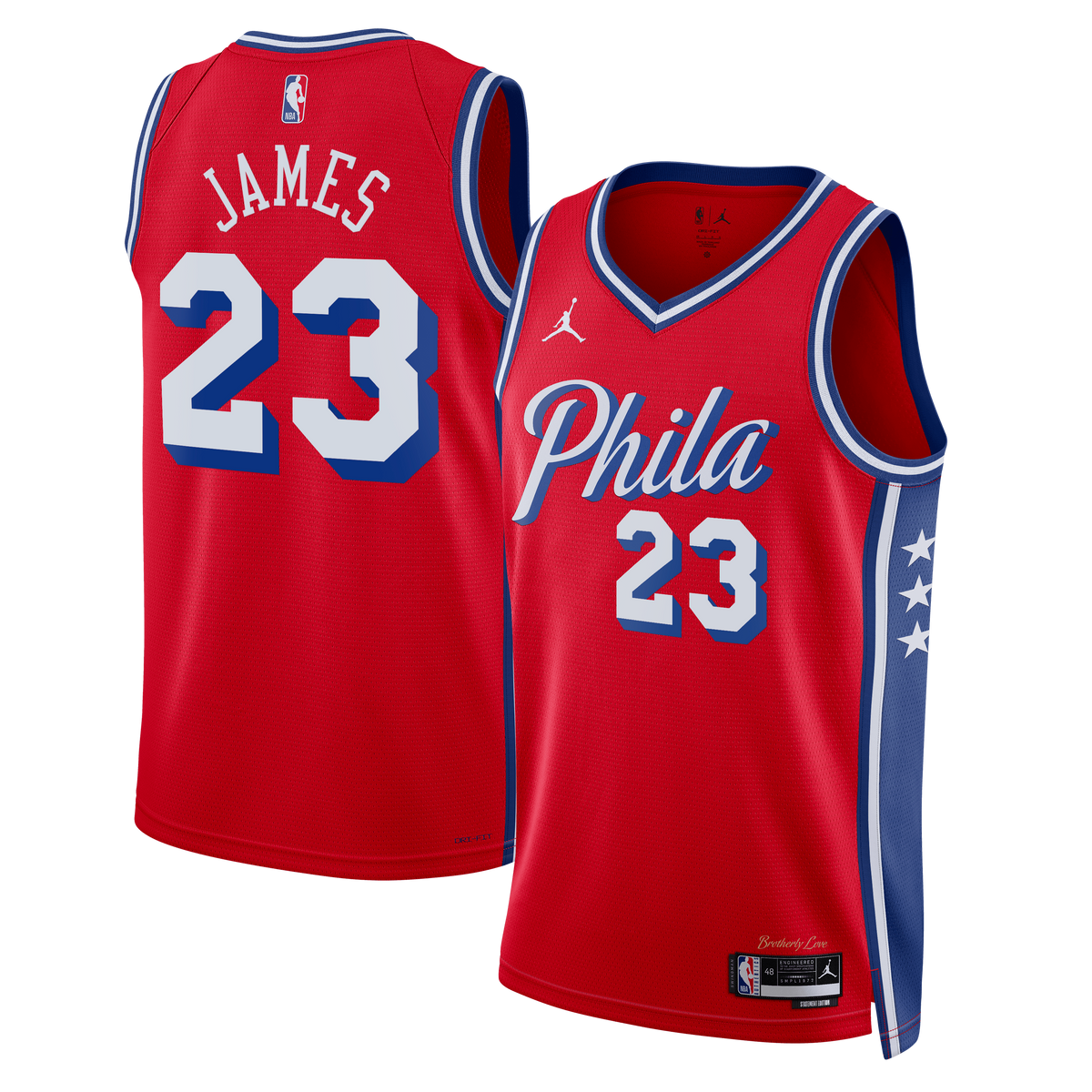 Philadelphia 76ers Jordan Brand Statement Edition Swingman Jersey - Red - Lebron James - Unisex product image 2, provided