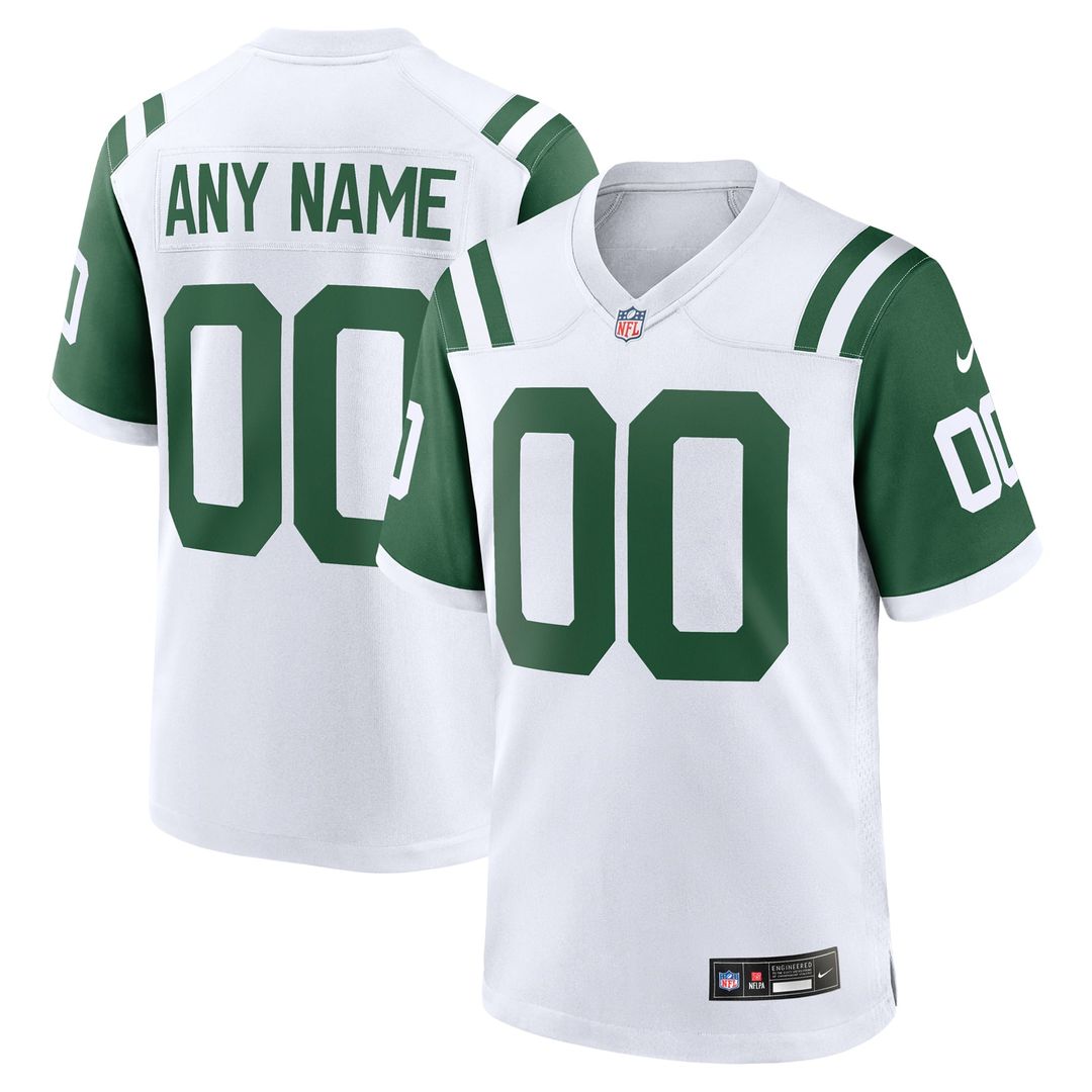 New York Jets Nike White Classic Alternate Custom Replica Jersey product image 1, provided for visual reference and product