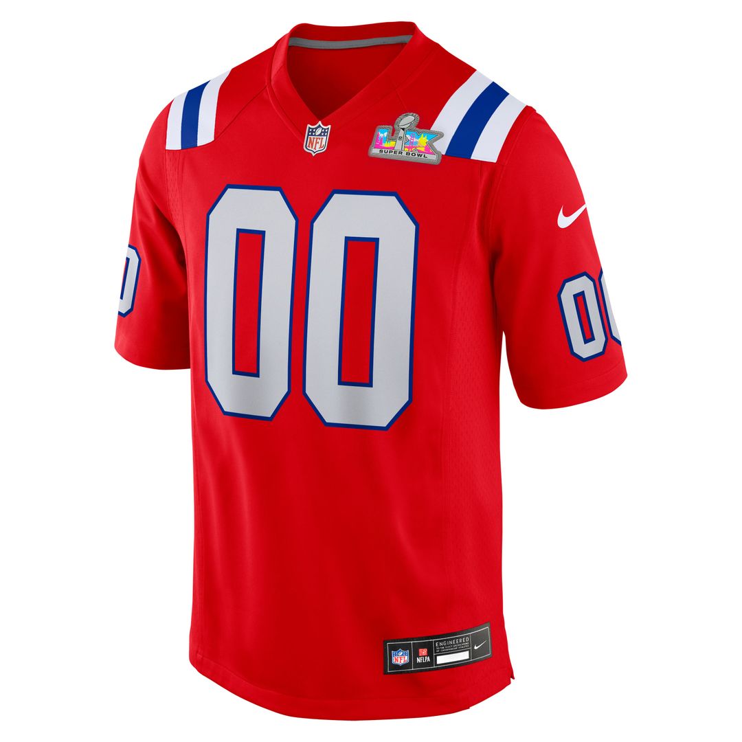 New England Patriots Nike Red Super Bowl LX Patch Custom Game Jersey product image 2, provided for visual reference and