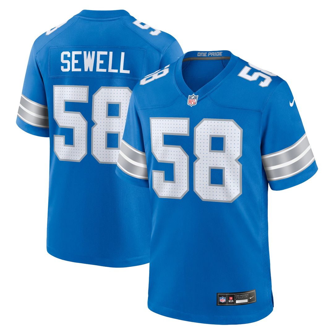 Detroit Lions Penei Sewell Nike Blue Game Jersey product image 1, provided for visual reference and product detail review