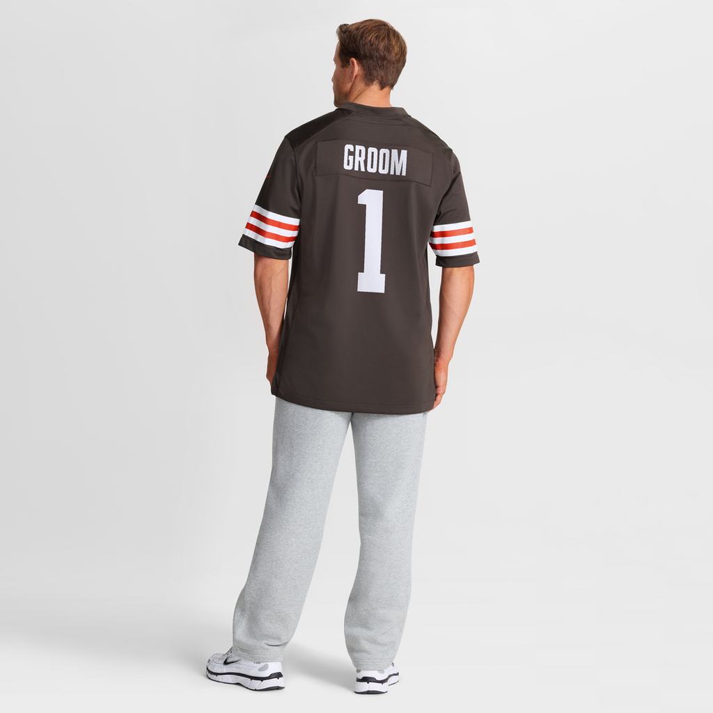 Cleveland Browns Number 1 Groom Nike Brown Game Jersey product image 8, provided for visual reference and product detail