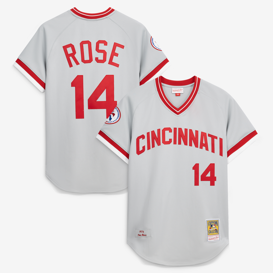 Cincinnati Reds Pete Rose Mitchell & Ness Gray 1976 Authentic Jersey product image 1, provided for visual reference and