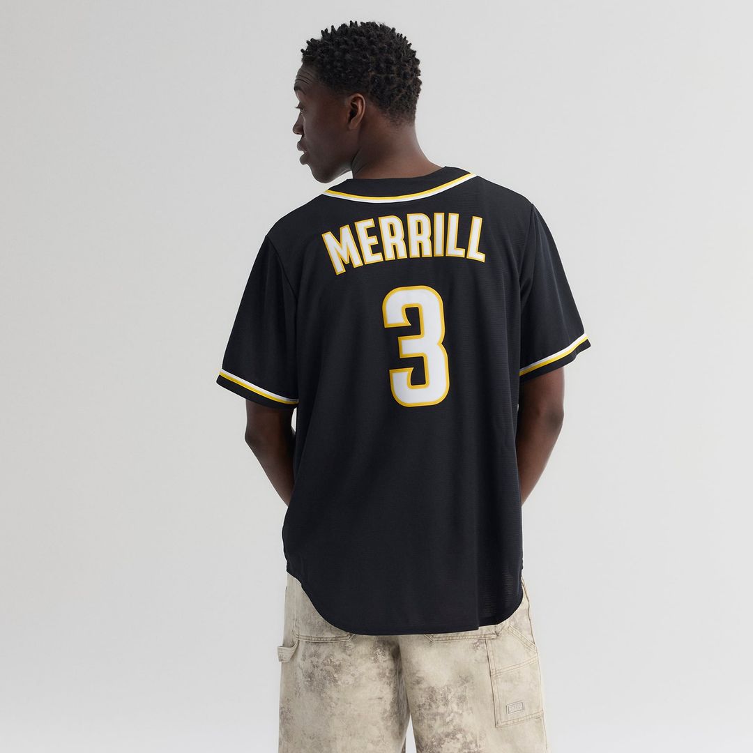 San Diego Padres Jackson Merrill Nike Fashion Replica Black Out Jersey product image 3, provided for visual reference and