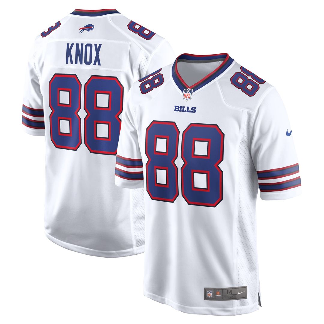 Buffalo Bills Dawson Knox Nike White Away Game Player Jersey product image 1, provided for visual reference and product