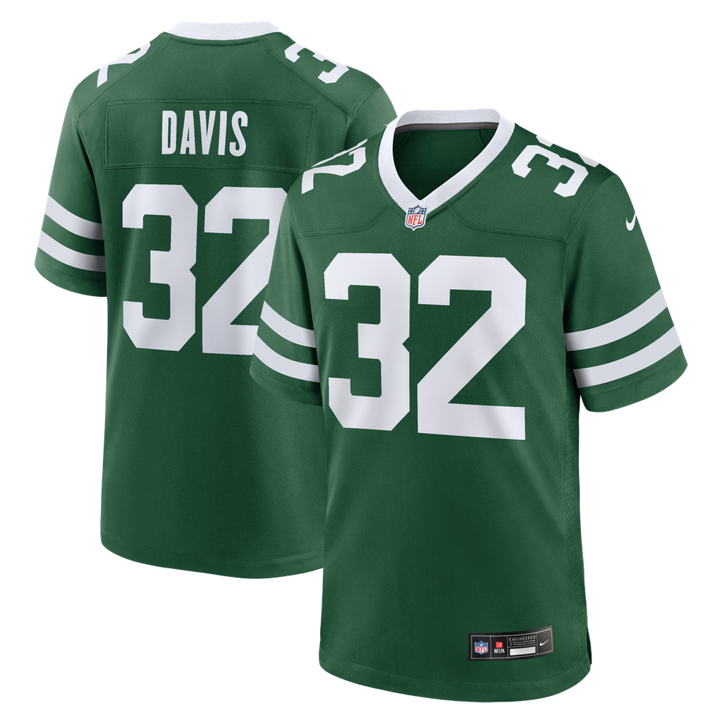 New York Jets Isaiah Davis Nike Legacy Green Team Game Jersey product image 1, provided for visual reference and product