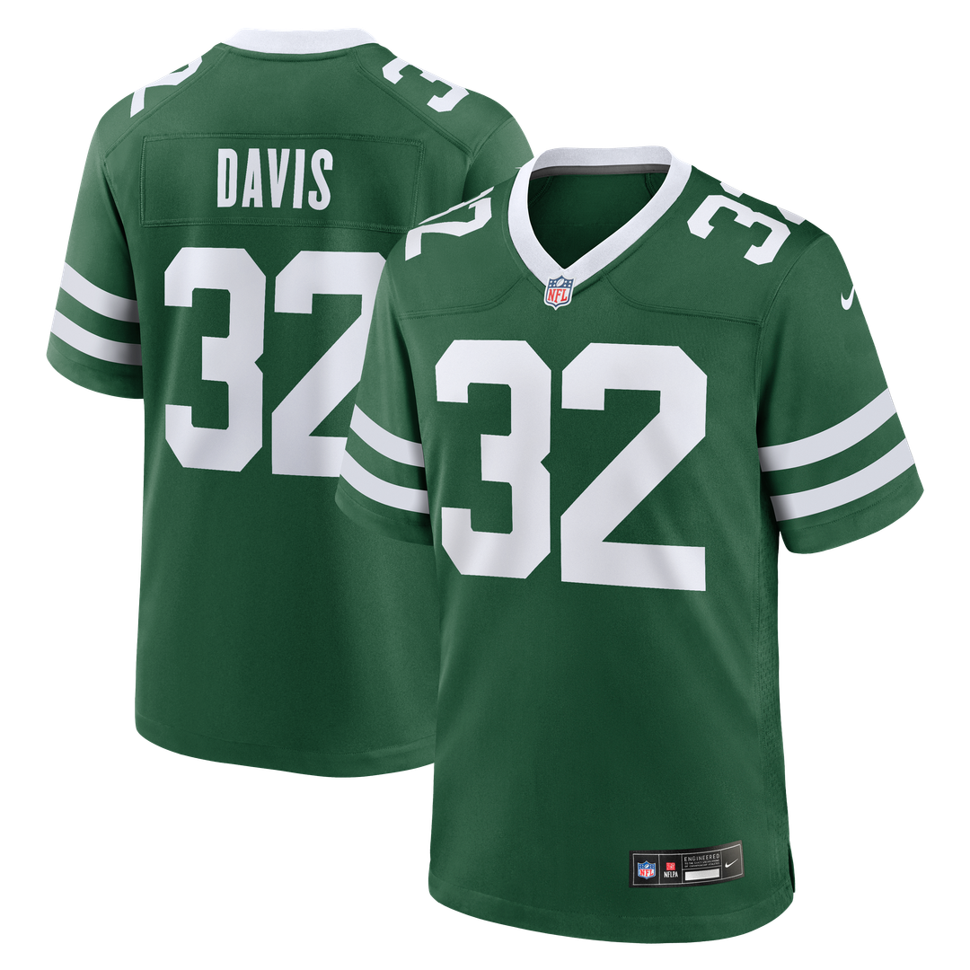 New York Jets Isaiah Davis Nike Legacy Green Team Game Jersey product image 1, provided for visual reference and product