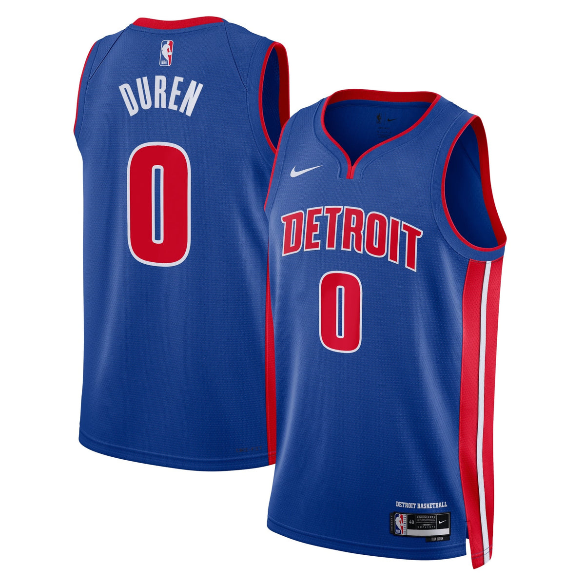 Detroit Pistons Nike Icon Edition Swingman Jersey - Blue - Jalen Duren - Unisex product image 1, provided for visual