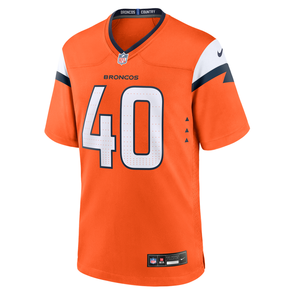 Denver Broncos Justin Strnad Nike Orange Team Game Jersey product image 2, provided for visual reference and product detail