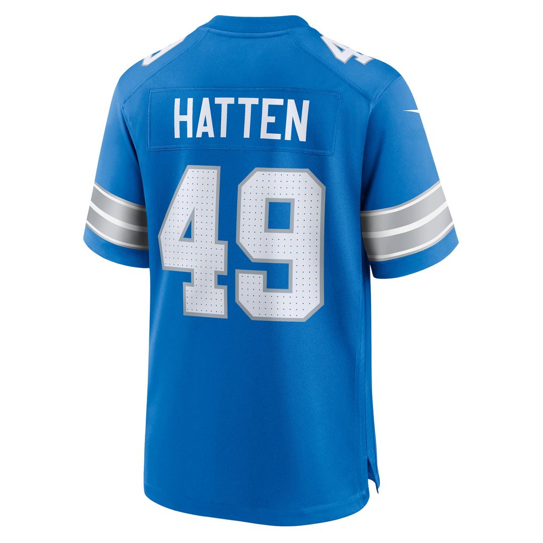 Detroit Lions Hogan Hatten Nike Blue Game Jersey product image 3, provided for visual reference and product detail review