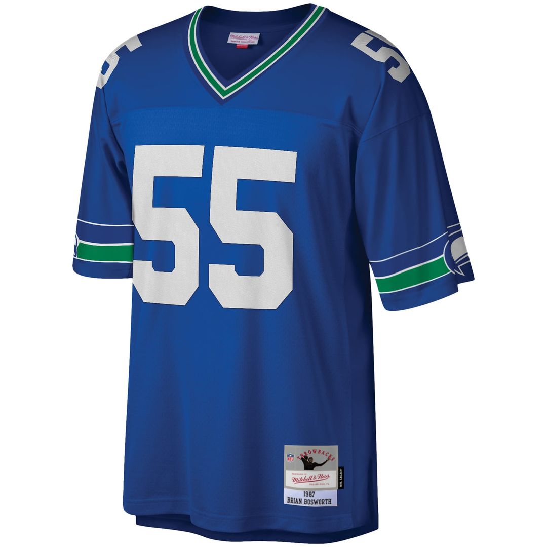 Seattle Seahawks Brian Bosworth Mitchell & Ness Royal Legacy Replica Jersey product image 2, provided for visual reference
