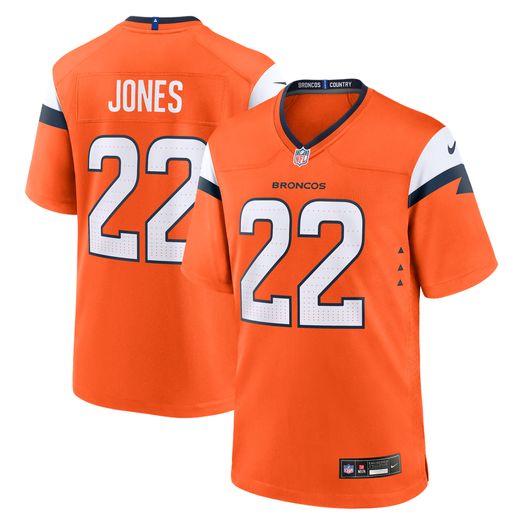 Denver Broncos Brandon Jones Nike Orange Team Game Jersey product image 1, provided for visual reference and product detail