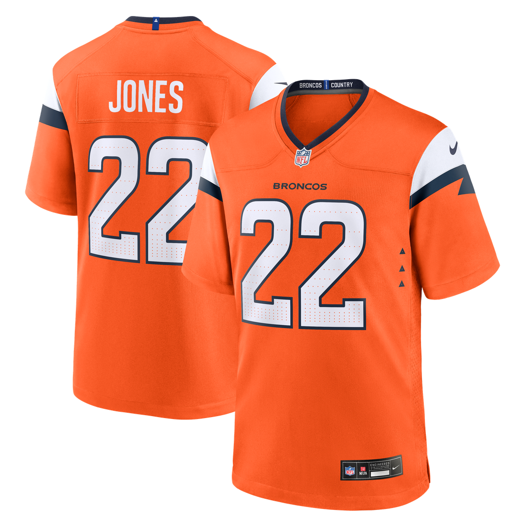 Denver Broncos Brandon Jones Nike Orange Team Game Jersey product image 1, provided for visual reference and product detail