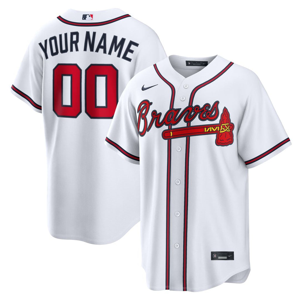 Atlanta Braves Nike White Home Stadium Custom Jersey product image 1, provided for visual reference and product detail review
