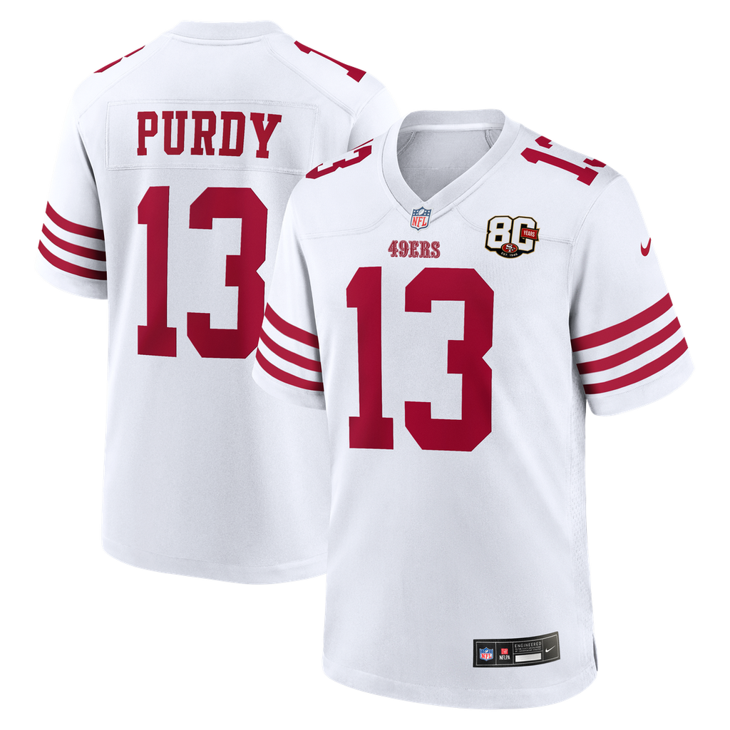 San Francisco 49ers Brock Purdy Nike White 80th Anniversary Game Jersey product image 4, provided for visual reference and