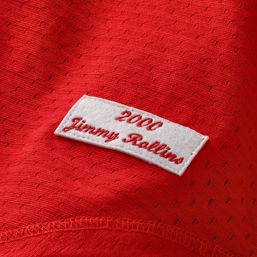 Philadelphia Phillies Jimmy Rollins Mitchell & Ness Red Cooperstown Mesh Batting Practice Button-Up Jersey product image 6,