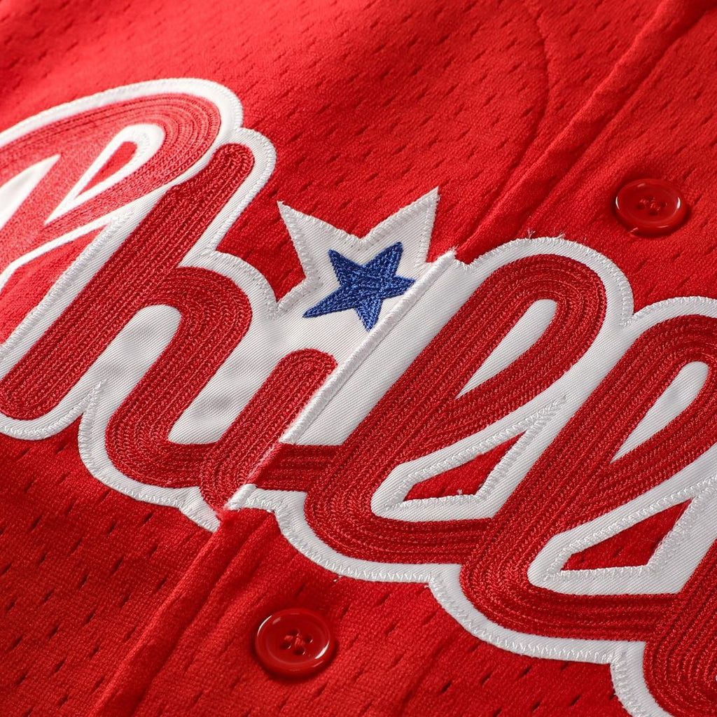 Philadelphia Phillies Jimmy Rollins Mitchell & Ness Red Cooperstown Mesh Batting Practice Button-Up Jersey product image 4,