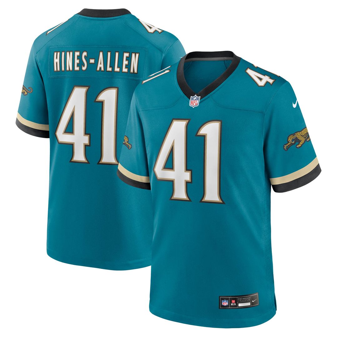 Jacksonville Jaguars Josh Hines-Allen Nike Teal Prowler Throwback Player Game Jersey product image 1, provided for visual