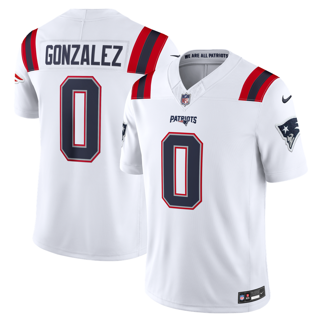 New England Patriots Christian Gonzalez Nike White Vapor F.U.S.E. Stitched Limited Jersey product image 1, provided for