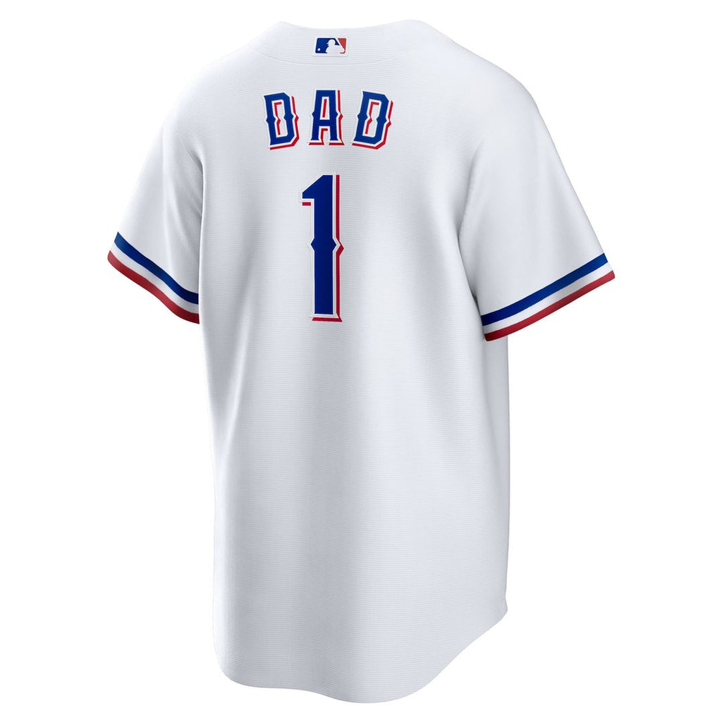 Texas Rangers Nike White #1 Dad Home Replica Jersey product image 3, provided for visual reference and product detail review