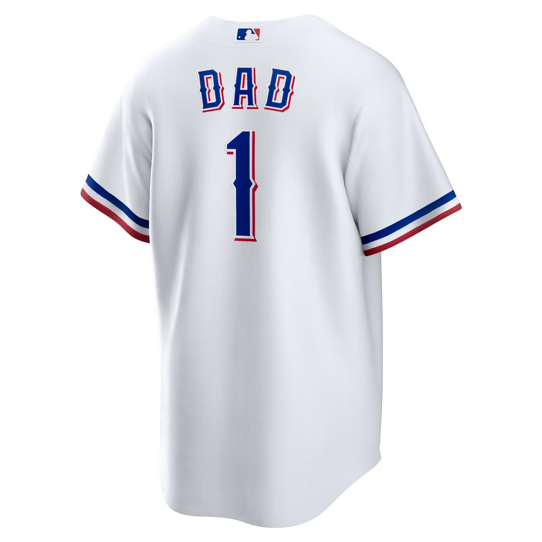 Texas Rangers Nike White #1 Dad Home Replica Jersey product image 3, provided for visual reference and product detail review