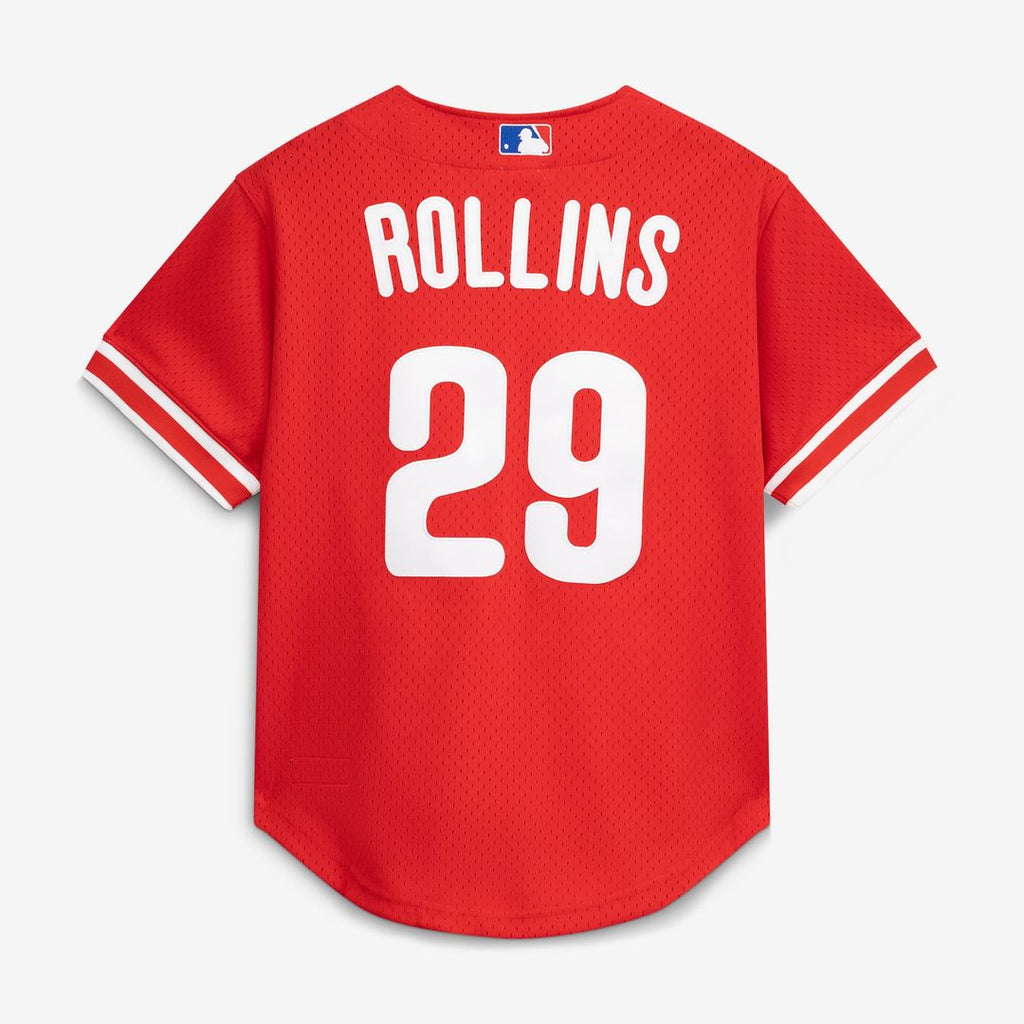 Philadelphia Phillies Jimmy Rollins Mitchell & Ness Red Cooperstown Mesh Batting Practice Button-Up Jersey product image 3,