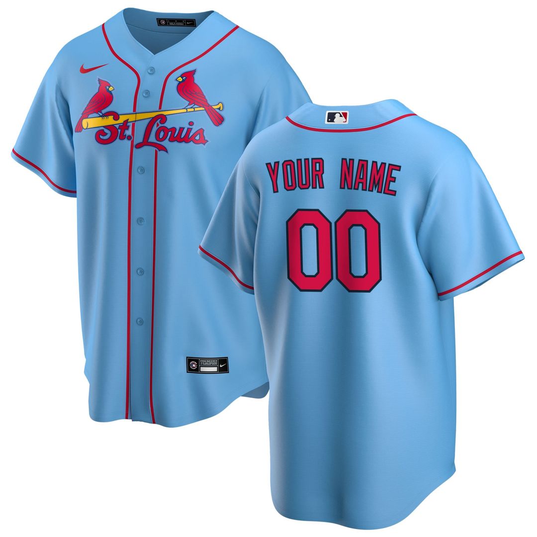 St. Louis Cardinals Nike Light Blue Alternate Replica Custom Jersey product image 1, provided for visual reference and