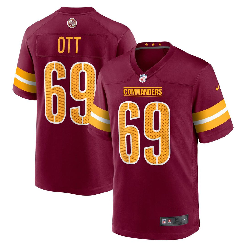 Washington Commanders Tyler Ott Nike Burgundy Game Jersey product image 1, provided for visual reference and product detail