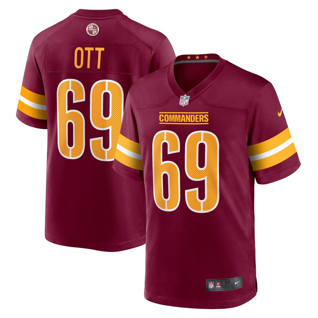 Washington Commanders Tyler Ott Nike Burgundy Game Jersey product image 1, provided for visual reference and product detail