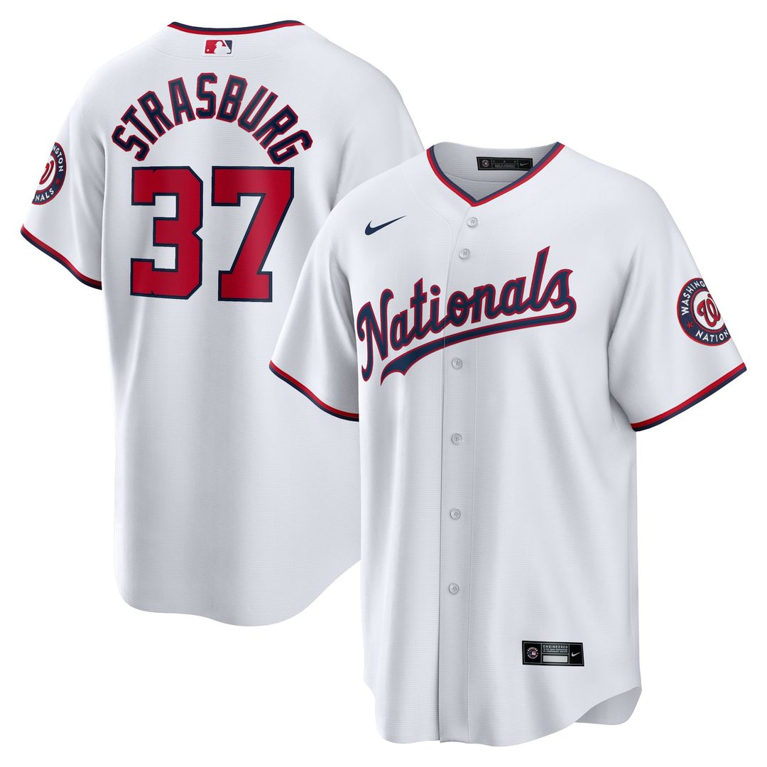Washington Nationals Stephen Strasburg Nike White Home Replica Jersey product image 1, provided for visual reference and