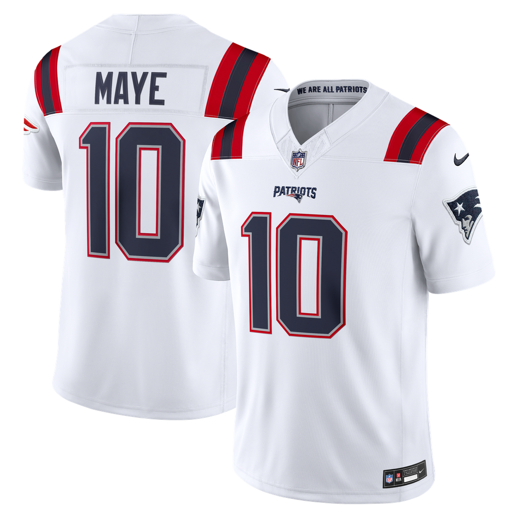 New England Patriots Drake Maye Nike White Vapor F.U.S.E. Stitched Limited Jersey product image 1, provided for visual