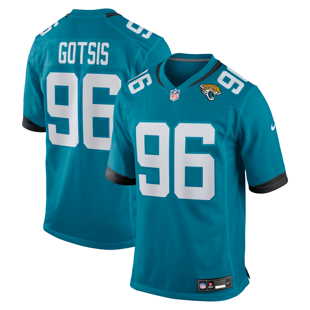 Jacksonville Jaguars Adam Gotsis Nike Teal Game Jersey product image 1, provided for visual reference and product detail