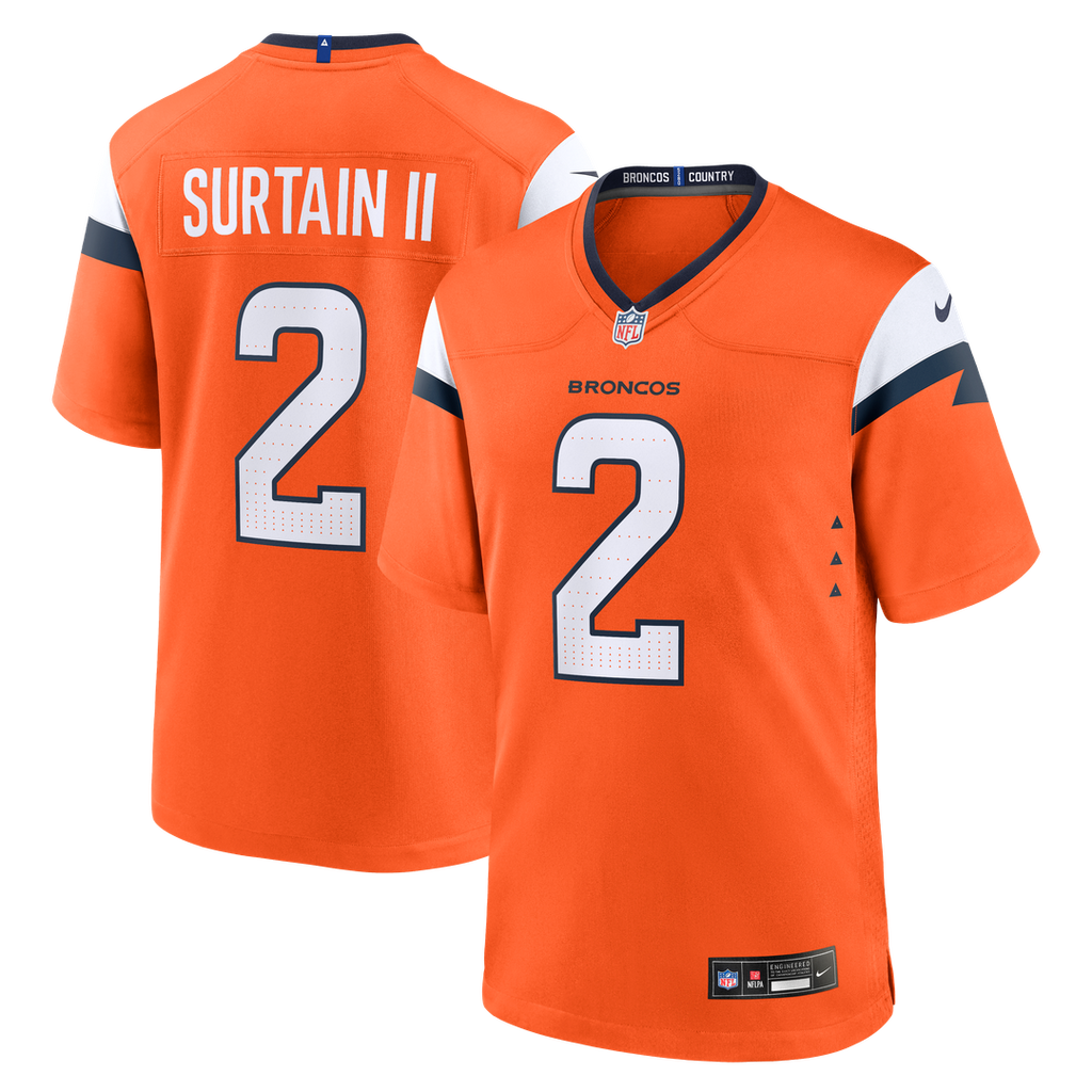 Denver Broncos Patrick Surtain II Nike Orange Team Game Jersey product image 1, provided for visual reference and product