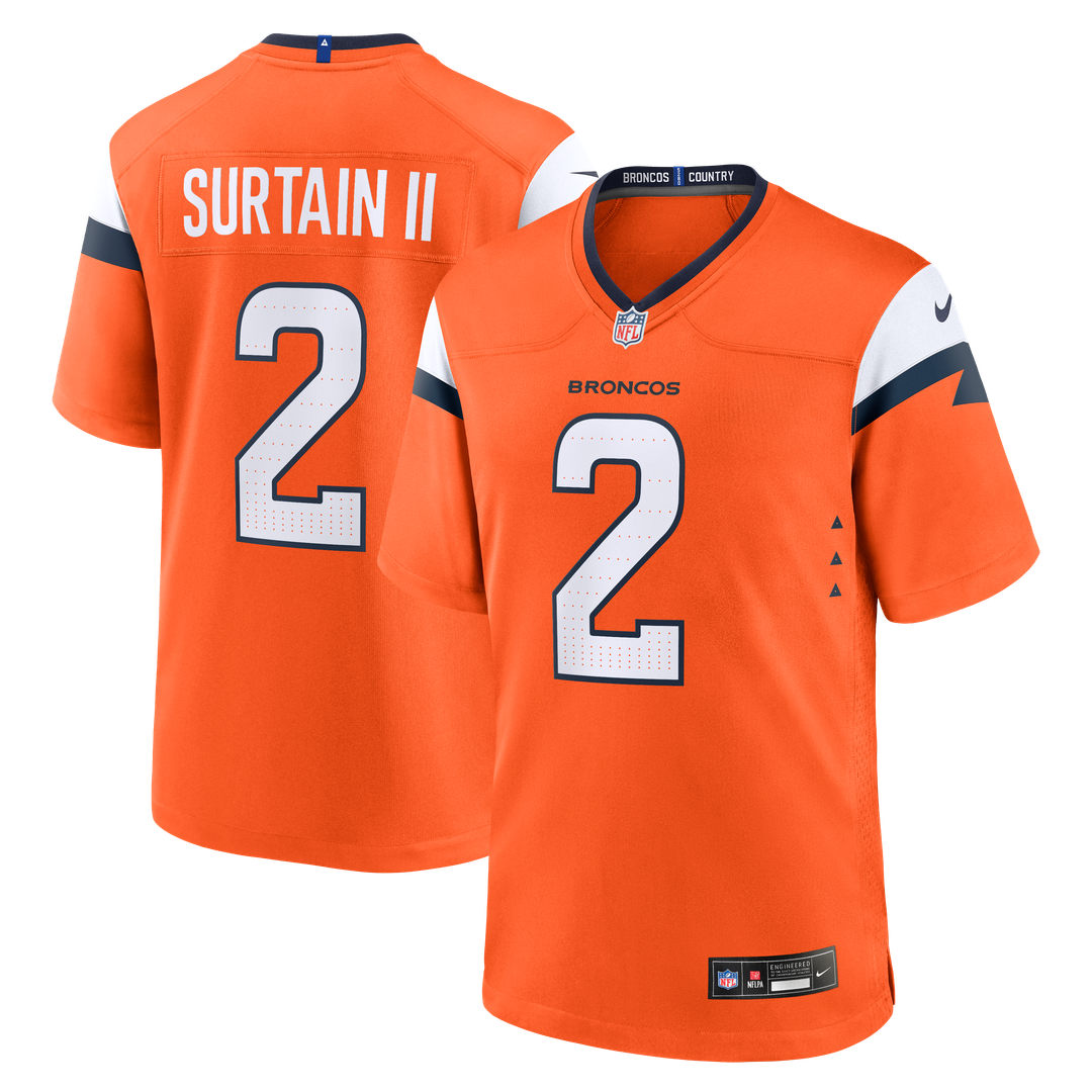 Denver Broncos Patrick Surtain II Nike Orange Team Game Jersey product image 1, provided for visual reference and product