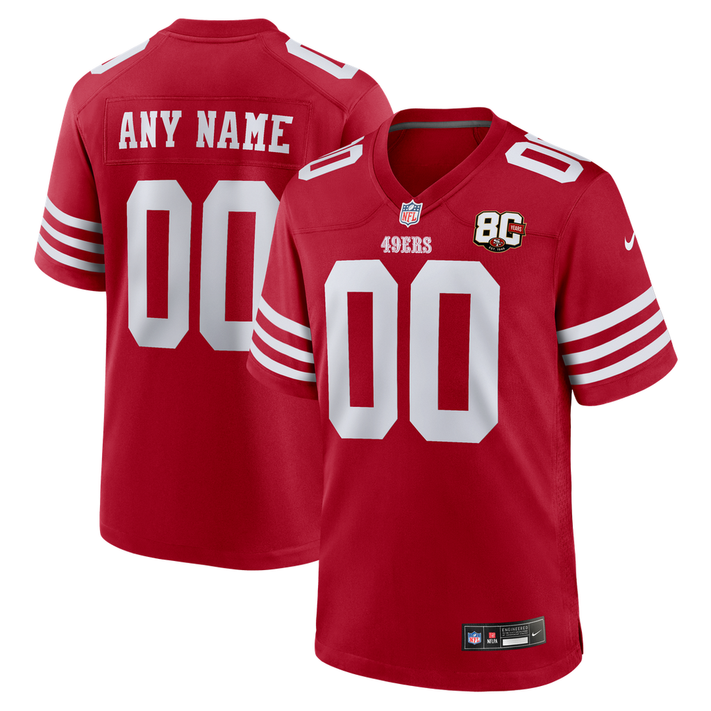 San Francisco 49ers Nike Scarlet 80th Anniversary Custom Game Jersey product image 1, provided for visual reference and