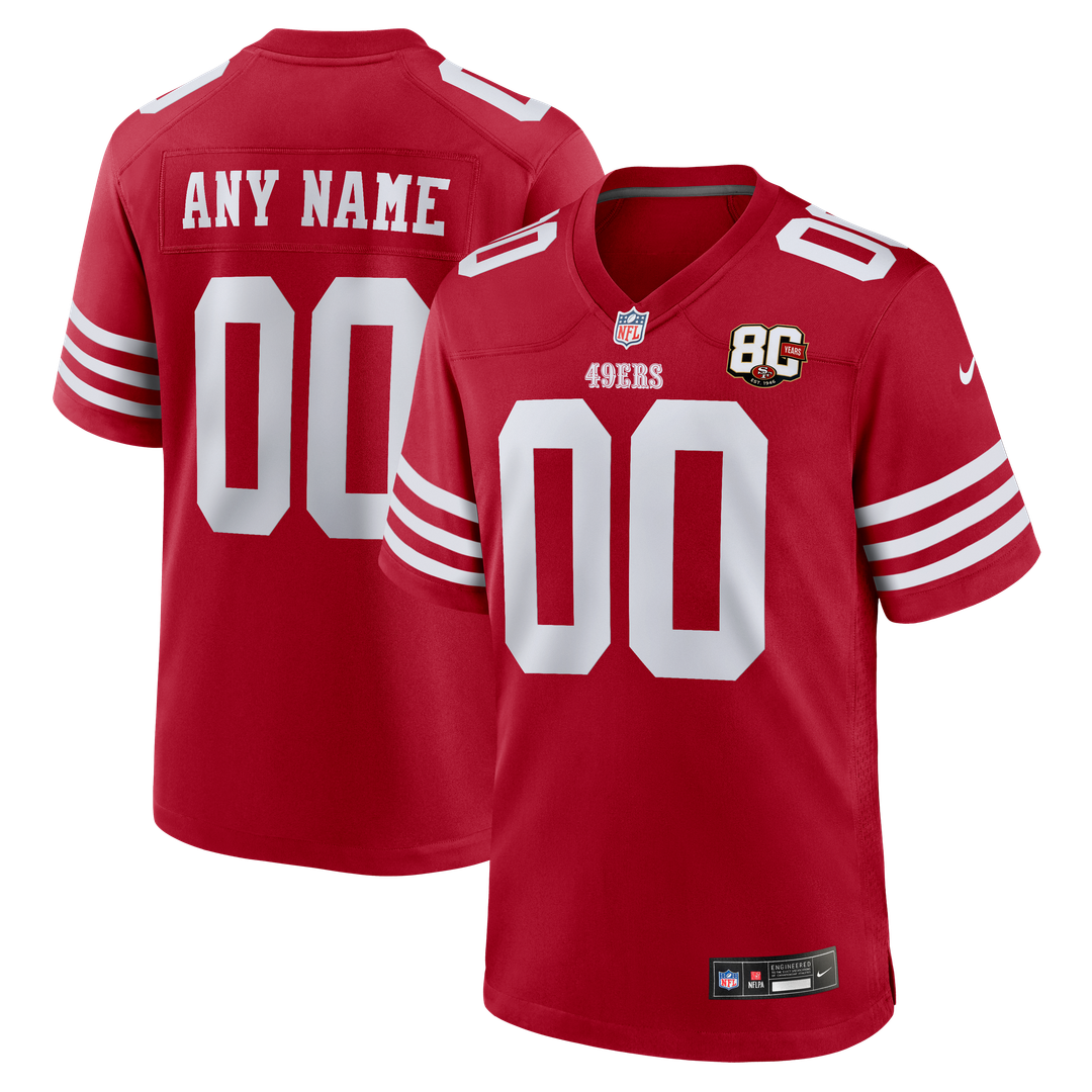 San Francisco 49ers Nike Scarlet 80th Anniversary Custom Game Jersey product image 1, provided for visual reference and