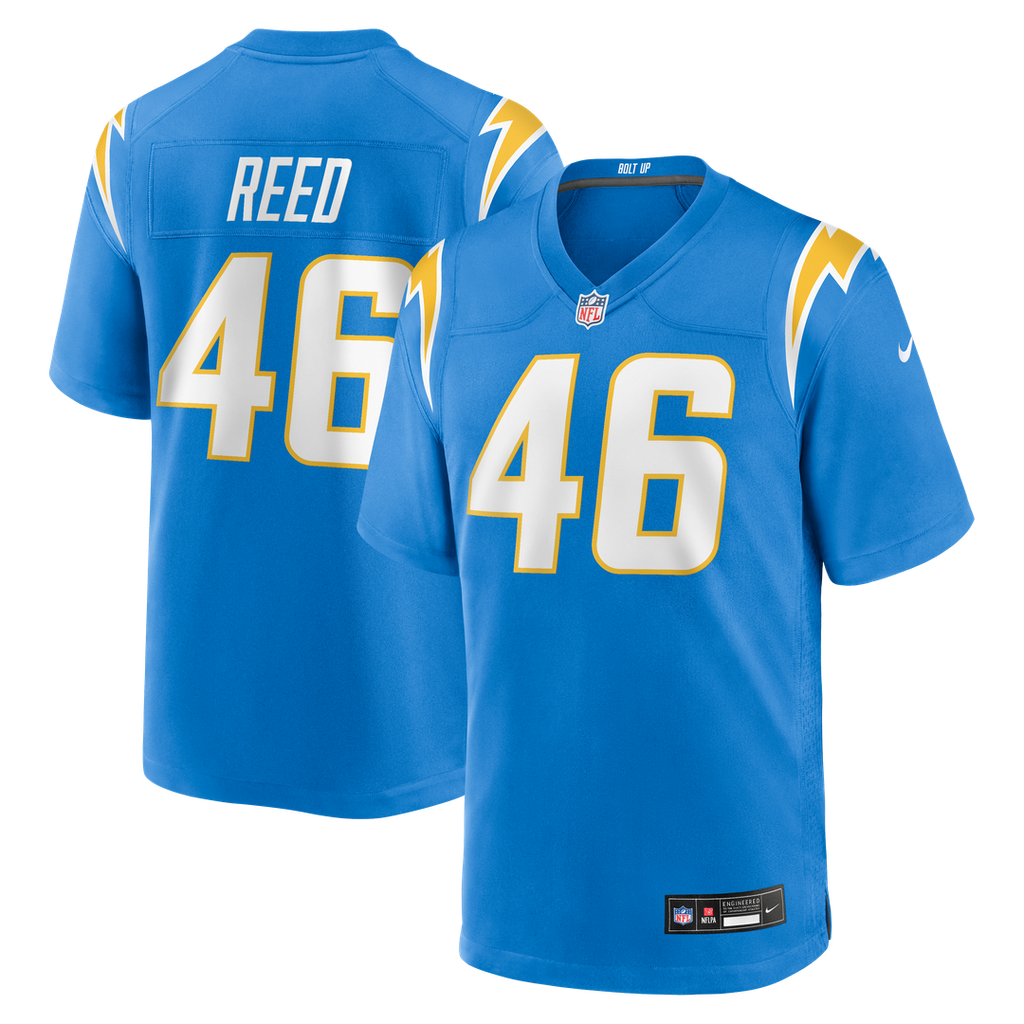 Los Angeles Chargers Nikko Reed Nike Powder Blue Team Game Jersey product image 1, provided for visual reference and product