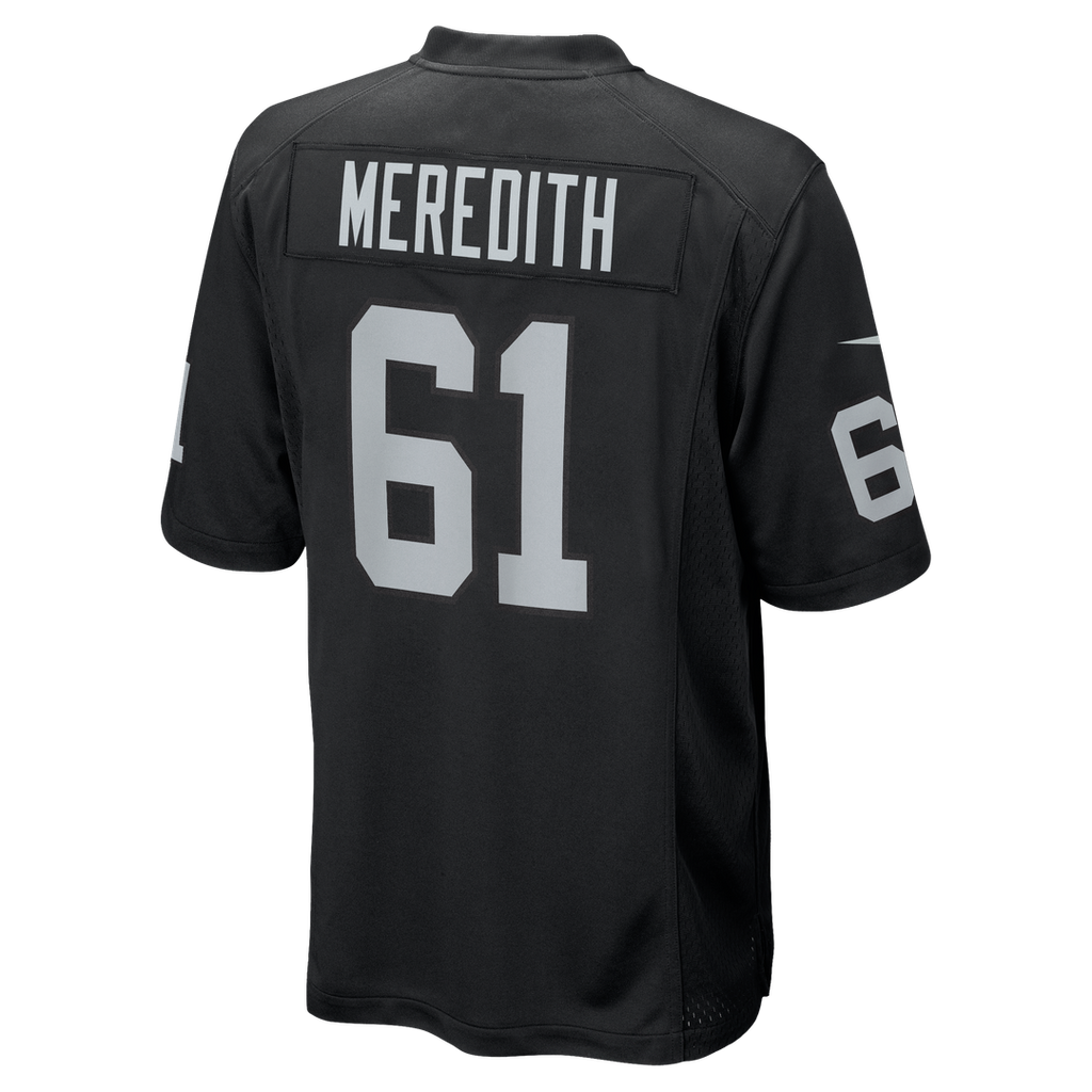 Las Vegas Raiders Jordan Meredith Nike Black Game Player Jersey product image 3, provided for visual reference and product