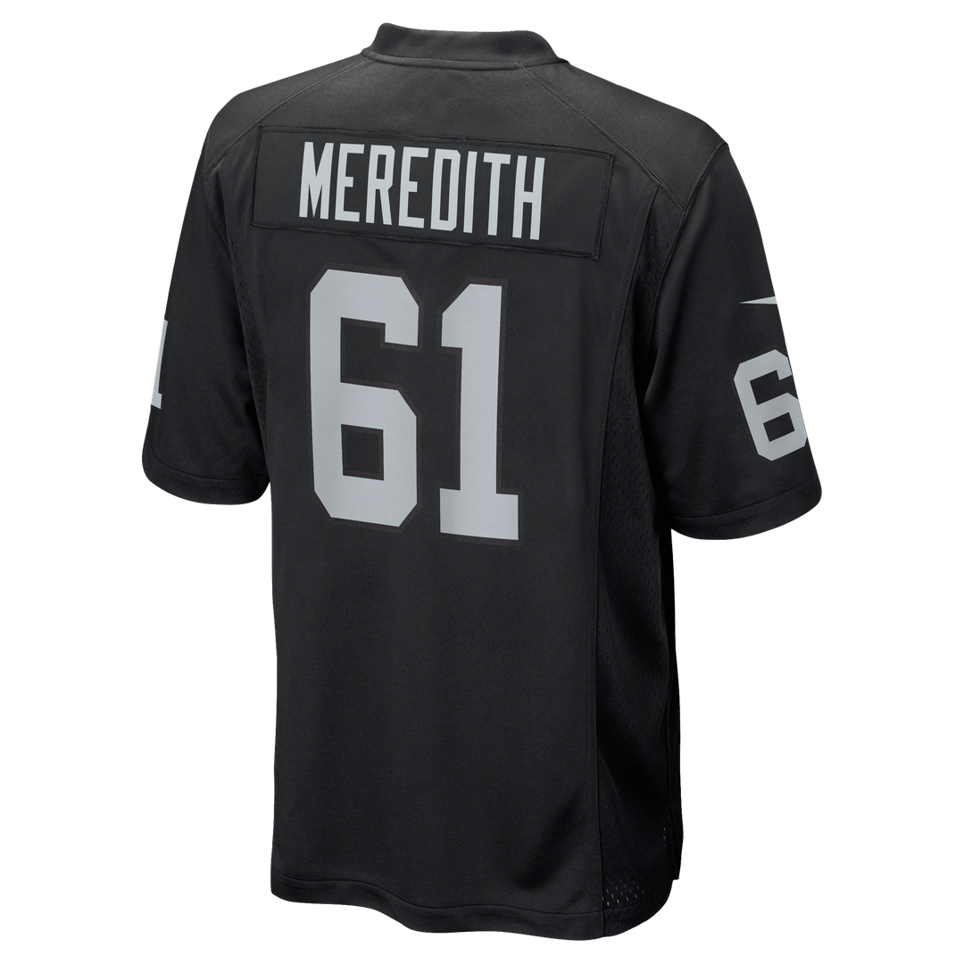 Las Vegas Raiders Jordan Meredith Nike Black Game Player Jersey product image 3, provided for visual reference and product